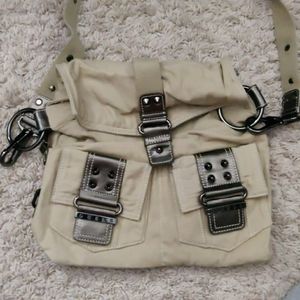 Guess Khaki Denim Crossbody with leather trim